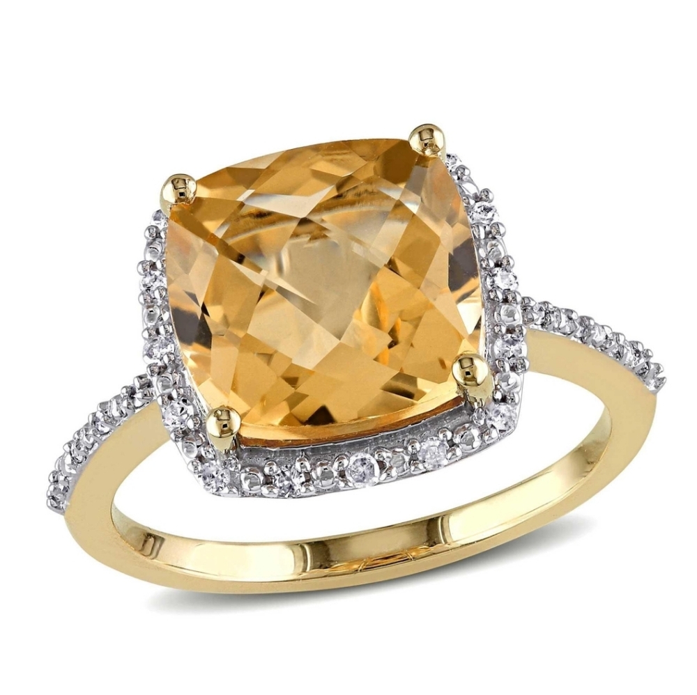 Cushion Cut Citrine and Diamond Halo Cocktail Ring